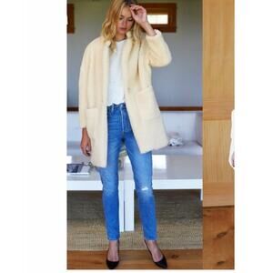 Emerson Fry Teddy Bear Coat Ivory Faux Shearling Penny Lane Oversized Large